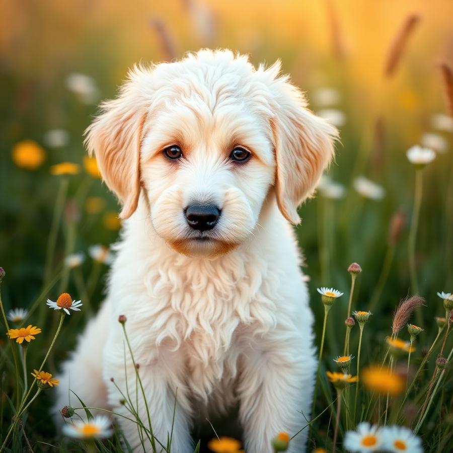 Birch, a cream standard labradoodle puppy